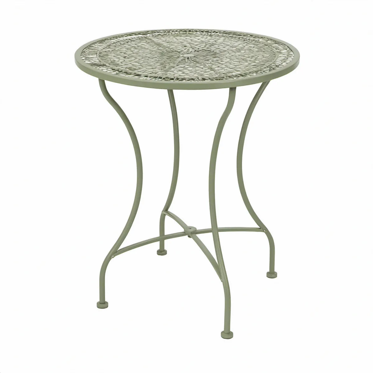 Mesa de Jardim Redonda em Aço e Mosaico Cerâmico Verde, Ø 60 x 70 cm