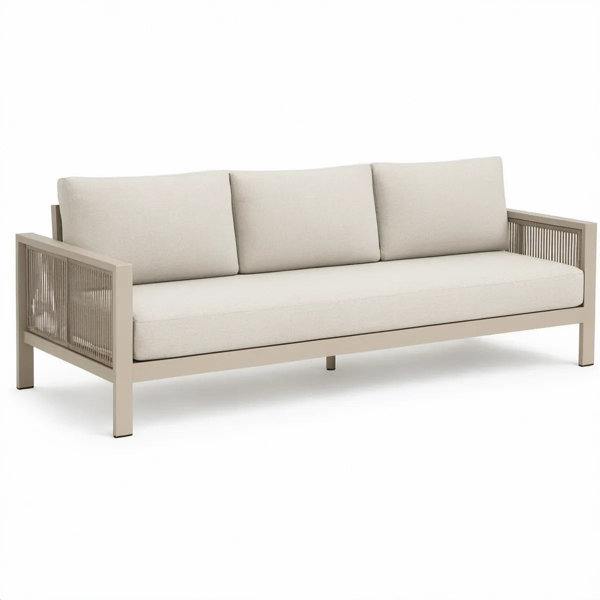 Sofá de Jardim de 3 Lugares em Alumínio e Corda Bege-Claro, 210 x 85 x 75 cm