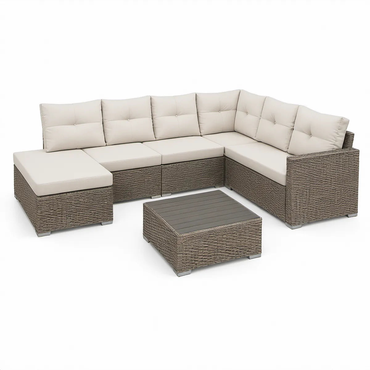 Conjunto de Sofás de Jardim Modulares em Rattan PE Bege e Cinzento-Acastanhado, 280 x 210 x 60 cm