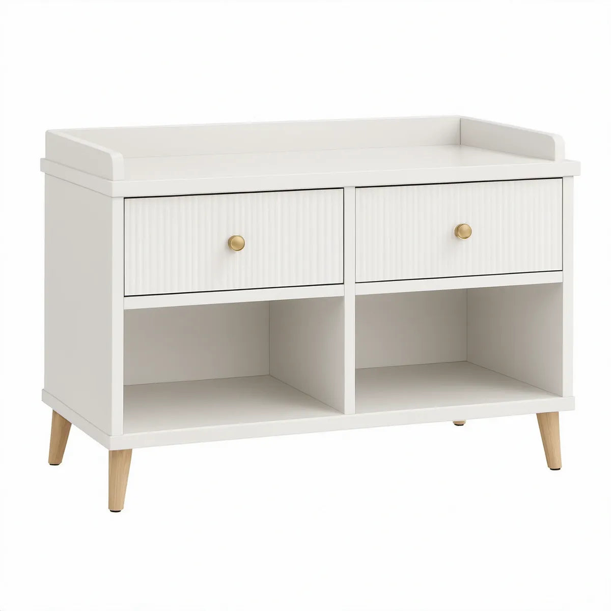 Móvel de Arrumação em MDF Branco com 2 Gavetas e 2 Compartimentos, 80 x 35 x 70 cm
