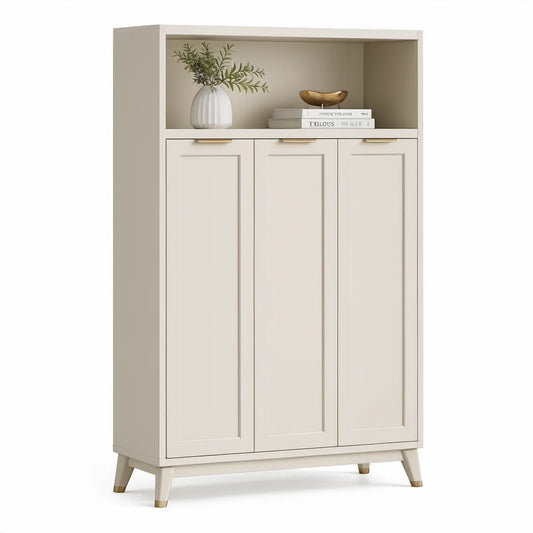 Sapateira Alta em MDF Bege com 3 Portas, 100 x 35 x 180 cm