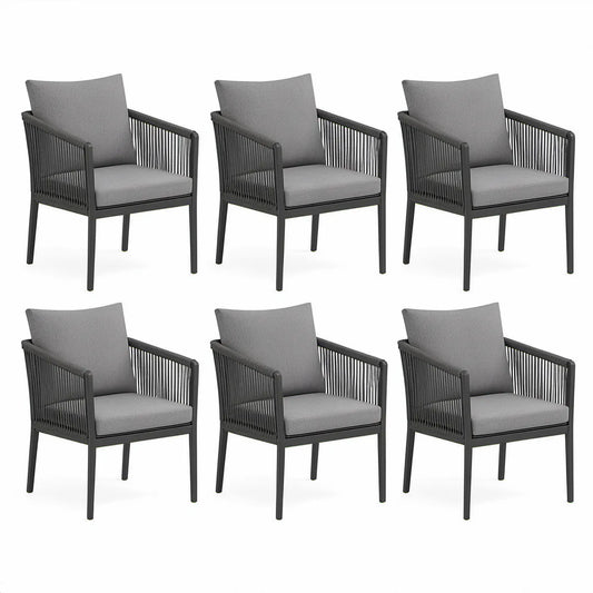 Conjunto de 6 Poltronas de Jardim em Aço e Corda PE Preto/Cinzento, 57 x 65 x 85 cm